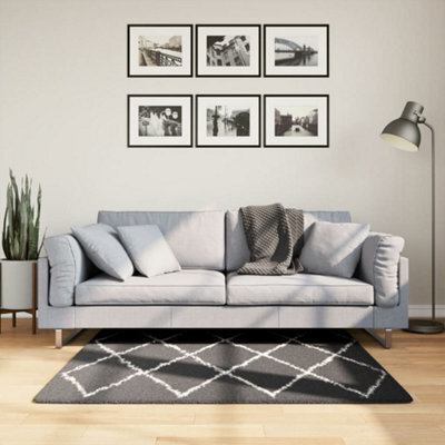 Berkfield Shaggy Rug Pamplona High Pile Modern Black And Cream 120X120 Cm - image 1