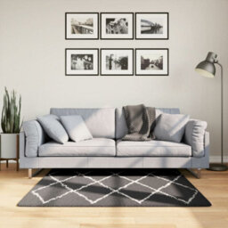 Berkfield Shaggy Rug Pamplona High Pile Modern Black And Cream 120X120 Cm - thumbnail 1