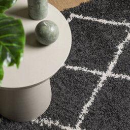 Berkfield Shaggy Rug Pamplona High Pile Modern Black And Cream 120X120 Cm - thumbnail 7