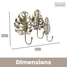 Keypak Brushed Brass Wide Leaf 3 Hook Wall Mounted Coat Rack - Decorative Metal Hook Rail For Coats, Hats, Bags, Tools - thumbnail 2