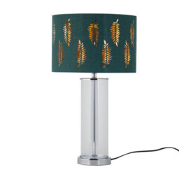 First Choice Lighting Aura - Chrome Table Lamp With Green Fern Cut Out Silver Inner Shade