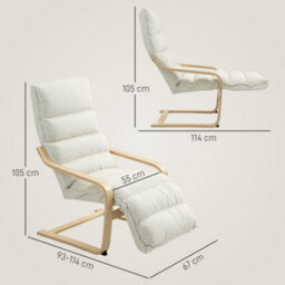 Homcom Birch Wood Lounge Chair For Living Room, Bedroom, Cream White - thumbnail 3