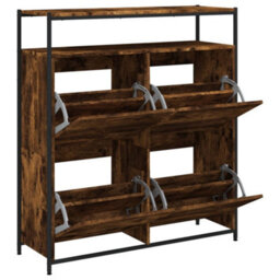 Walplus Shoe Cabinet With 4 Flip-Drawers Smoked Oak 100X34X112 Cm - thumbnail 5