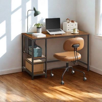 FURNOLD Industrial Rustic 120Cm Computer Desk With Adjustable Shelves - image 1