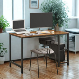 FURNOLD Industrial Rustic 120Cm Computer Desk With Adjustable Shelves - thumbnail 3