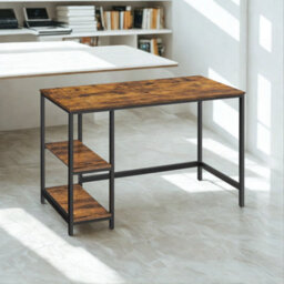FURNOLD Industrial Rustic 120Cm Computer Desk With Adjustable Shelves - thumbnail 2