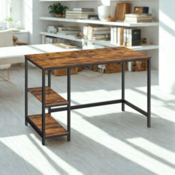 FURNOLD Industrial Rustic 120Cm Computer Desk With Adjustable Shelves - thumbnail 5