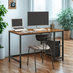 FURNOLD Industrial Rustic 120Cm Computer Desk With Adjustable Shelves - thumbnail 4