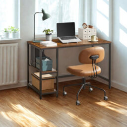 FURNOLD Industrial Rustic 120Cm Computer Desk With Adjustable Shelves - thumbnail 6