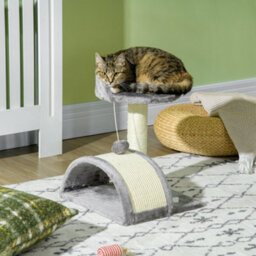 Pawhut Cat Tree Scratching Post Activity Centre Climber Hanging Ball Grey