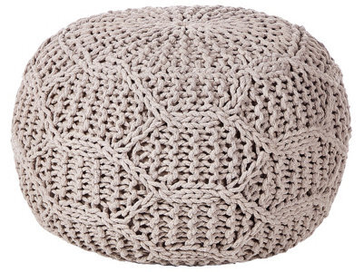 Beliani Handcrafted Macrame Pouf Ottoman Taupe Beige 50 X 50 X 35 Cm 100% Cotton With Bead Filling - image 1