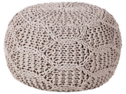 Beliani Handcrafted Macrame Pouf Ottoman Taupe Beige 50 X 50 X 35 Cm 100% Cotton With Bead Filling - thumbnail 1