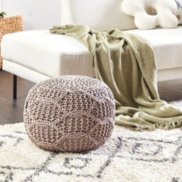 Beliani Handcrafted Macrame Pouf Ottoman Taupe Beige 50 X 50 X 35 Cm 100% Cotton With Bead Filling - thumbnail 2