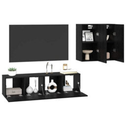 Berkfield Tv Cabinet Set 4 Pcs Black Oak 120 X 30 X 30 Cm Engineered Wood - thumbnail 3