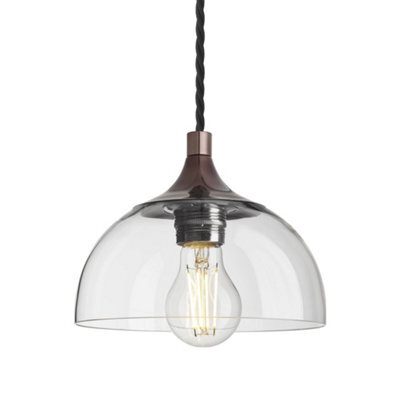Industville Chelsea Glass Dome Pendant - 8 Inch, Clear Glass Dome - 8 Inch, Shiny Bronze Pendant Holder - image 1