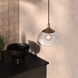 Industville Chelsea Glass Dome Pendant - 8 Inch, Clear Glass Dome - 8 Inch, Shiny Bronze Pendant Holder - thumbnail 2