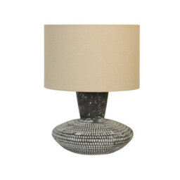 Lighting Collection Textured Grey Ceramic Base Table Lamp With Neutral Fabric Shade - thumbnail 3