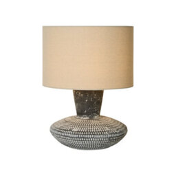 Lighting Collection Textured Grey Ceramic Base Table Lamp With Neutral Fabric Shade - thumbnail 2