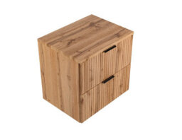 Impact Furniture Oak Bathroom Furniture Set Wall Hung Vanity 600mm Countertop Tall Storage Unit Fluted Oak Effect - Adel - thumbnail 3