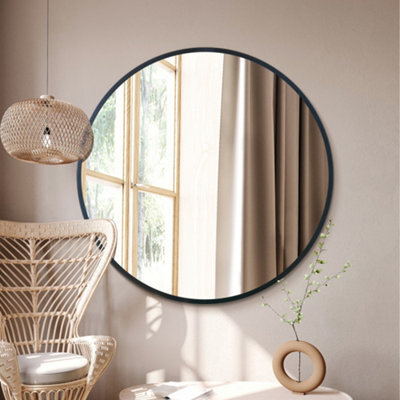 "Mirroroutlet The Fenestra Black Edged Circular Modern Wall Mirror 47"" 120Cm Diameter" - image 1