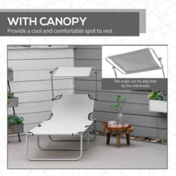 Outsunny Folding Chair Sun Lounger W/ Sunshade Garden Recliner Hammock Grey - thumbnail 6