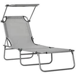 Outsunny Folding Chair Sun Lounger W/ Sunshade Garden Recliner Hammock Grey - thumbnail 2