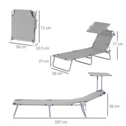Outsunny Folding Chair Sun Lounger W/ Sunshade Garden Recliner Hammock Grey - thumbnail 3