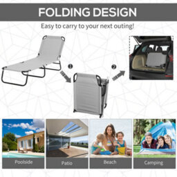 Outsunny Folding Chair Sun Lounger W/ Sunshade Garden Recliner Hammock Grey - thumbnail 4