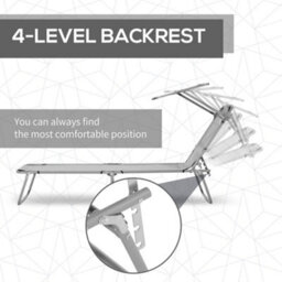 Outsunny Folding Chair Sun Lounger W/ Sunshade Garden Recliner Hammock Grey - thumbnail 5