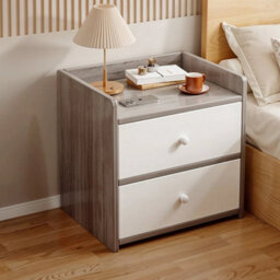 2 Drawer Wooden Bedroom Bedside Cabinet Grey Storage Nightstand Side Table Shelf - thumbnail 6