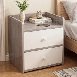 2 Drawer Wooden Bedroom Bedside Cabinet Grey Storage Nightstand Side Table Shelf - thumbnail 3