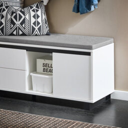 Sobuy Fsr176-W, Hallway Storage Bench Shoe Bench Shoe Cabinet With Seat Cushion,white,w110Xd35Xh42 - thumbnail 9