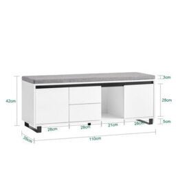 Sobuy Fsr176-W, Hallway Storage Bench Shoe Bench Shoe Cabinet With Seat Cushion,white,w110Xd35Xh42 - thumbnail 3