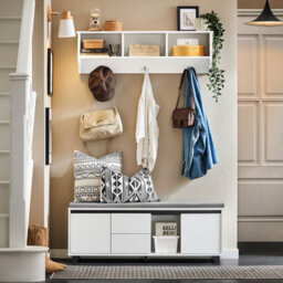 Sobuy Fsr176-W, Hallway Storage Bench Shoe Bench Shoe Cabinet With Seat Cushion,white,w110Xd35Xh42 - thumbnail 2