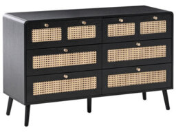 Wyld And Coco Boho Chest Of Drawers Black Mdf, Six Drawers With Woven Rattan Fronts, W120 X D40 X H74Cm - thumbnail 3