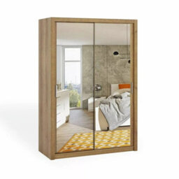 Bono Sz150 Wardrobe With Sliding Doors Mirrors Hanging Rail Shelves Modern Bedroom Storage Artisan Oak - thumbnail 2