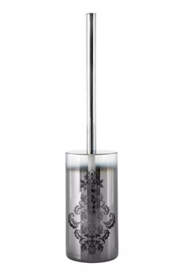 Orsina Silver Toilet Brush Holder With Fade Effect & Leaf Pattern, Stylish Toilet Scrubber Brush, Compact Loo Brush - image 1