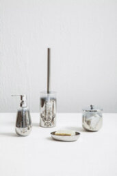 Orsina Silver Toilet Brush Holder With Fade Effect & Leaf Pattern, Stylish Toilet Scrubber Brush, Compact Loo Brush - thumbnail 2
