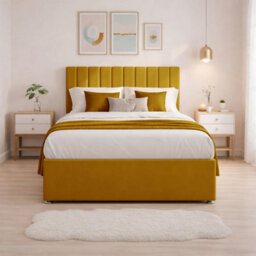 "6Ft Luxury Yellow Plush Divan Super King Bed Frame With Mattress, 20"" Vertical Line Headboard, Bed With 2 Storage Drawers" - thumbnail 2