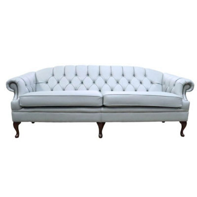 Chesterfield Original 4 Seater Sofa Settee Shelly Moon Mist Grey Leather In Victoria Style - image 1