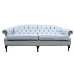 Chesterfield Original 4 Seater Sofa Settee Shelly Moon Mist Grey Leather In Victoria Style - thumbnail 1