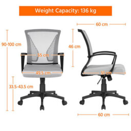 Yaheetech Ergonomic Mesh Office Chair With Mid-Back 360 Degree Rolling Casters Height Adjustable - Light Grey - thumbnail 4