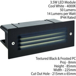 Ip44 Led Full Brick Light Textured Black & Louvre Slotted Grill 3.5W Cool White - thumbnail 2