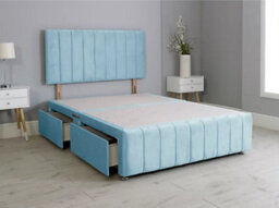 Comfy Deluxe 6Ft Superking Panel Sky Blue Plush Divan Bed Set Headboard & Footboard 0 Drawers - thumbnail 2