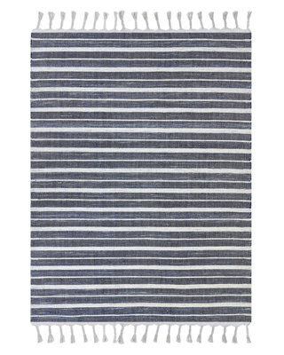 Beliani Blue Fabric Area Rug 140 X 200 Cm - Modern Stripe, Indoor/outdoor, Recycled Fibres - image 1