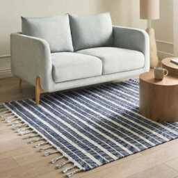 Beliani Blue Fabric Area Rug 140 X 200 Cm - Modern Stripe, Indoor/outdoor, Recycled Fibres - thumbnail 2