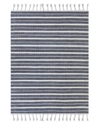 Beliani Blue Fabric Area Rug 140 X 200 Cm - Modern Stripe, Indoor/outdoor, Recycled Fibres - thumbnail 1