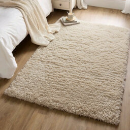 Loomed Beige Cream Shaggy Rug Soft Fluffy Pile Living Room Area Mat - 150 X 80Cm - thumbnail 1