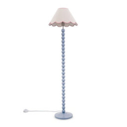 Valuelights Bobbles Powder Blue Bobbin Floor Lamp With Pink Trim Scallop Shade - Led Bulb Included - thumbnail 2