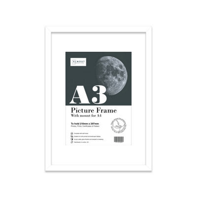 A3 White Picture Frame With Mount For A4 (21 X 29.7Cm -8.3 X 11.7In) Poster, Photo, Artwork, Or Print. - image 1